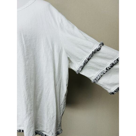 Cynthia Rowley Top Women's 2X Linen Cotton White Black Boho Fringe - Picture 8 of 12